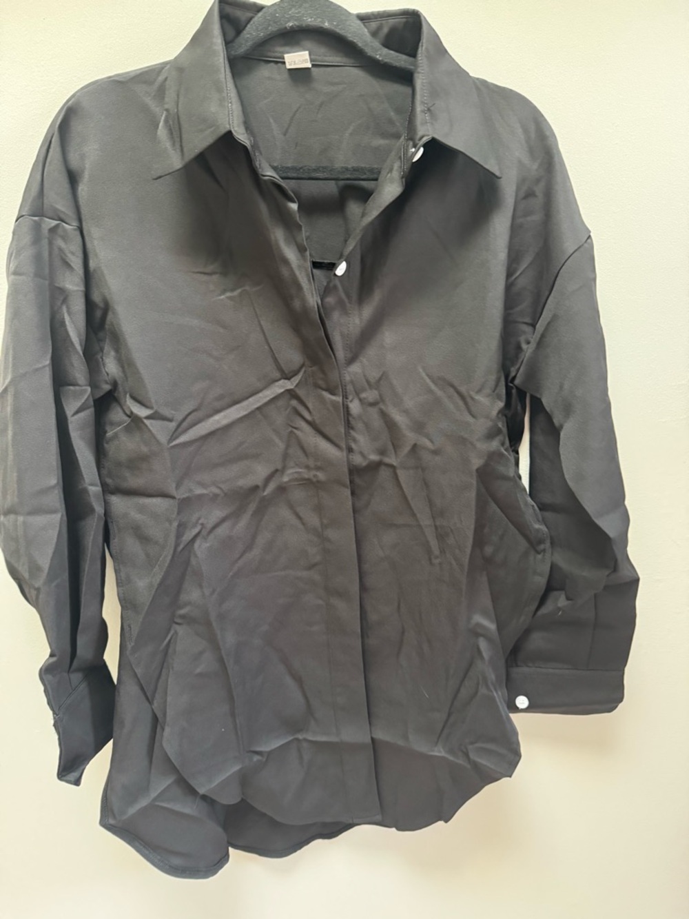 The Warmy Oversized Lapel Shirt Dress Black Tunic Top Women’s Size M - Picture 3 of 7